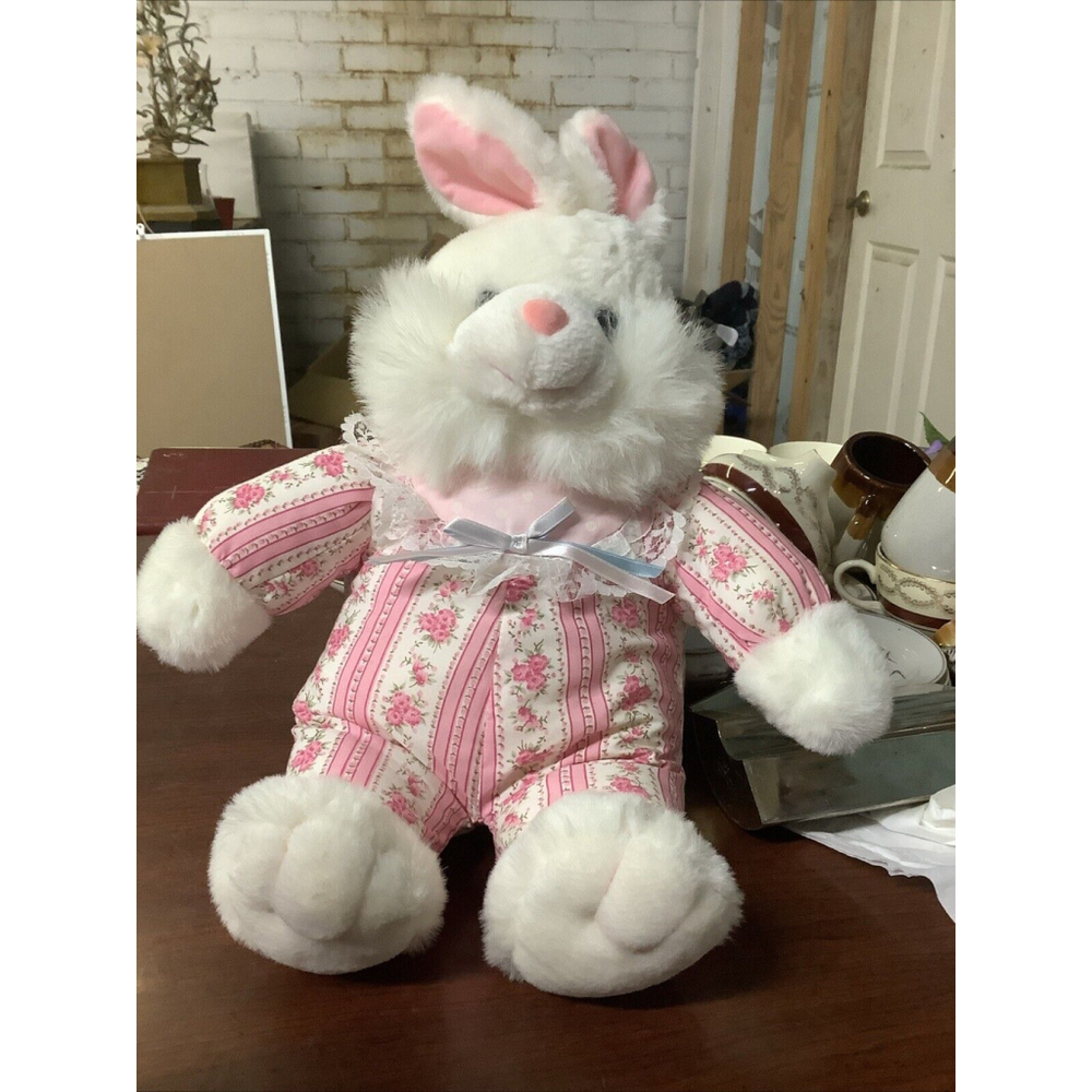 Sterling Inc Plush Easter Bunny Floral Stuffed Animal Decor 16”